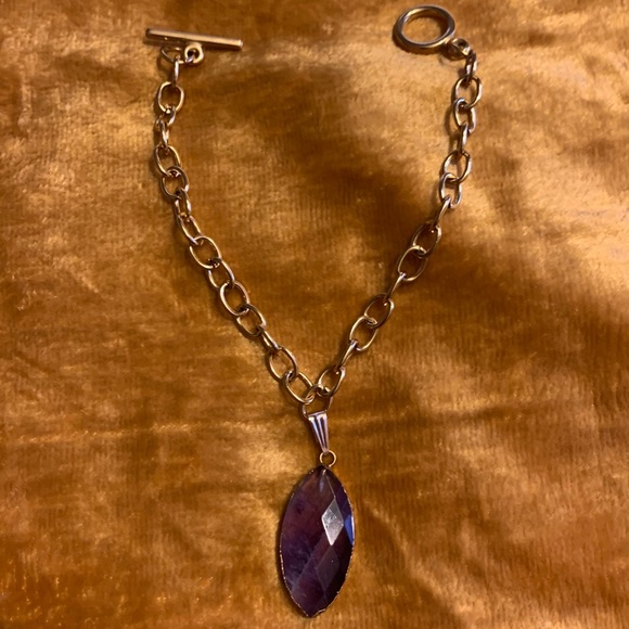 Genuine Amethyst Diamond Pattern Pendant Bracelet - Picture 6 of 7